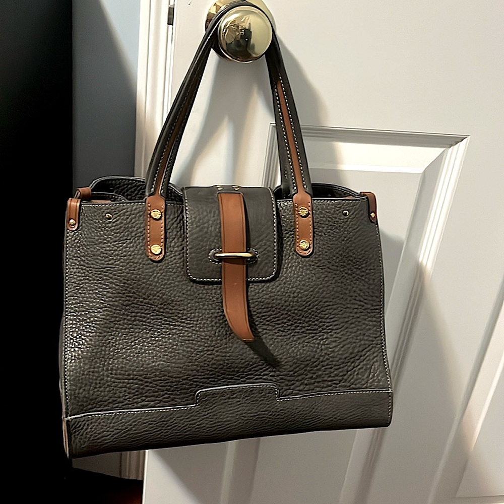 Genuine leather grey pebbled handbag made in Italy